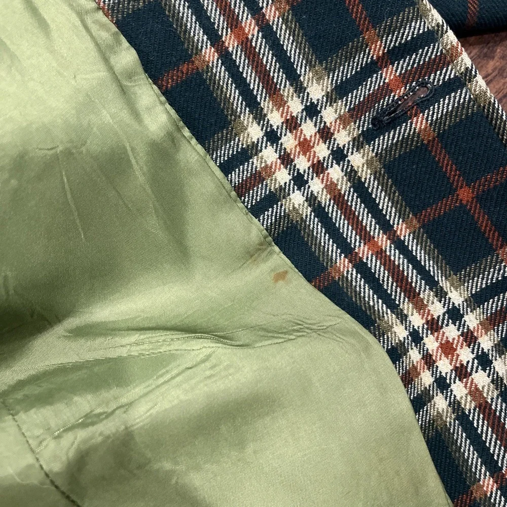 Vintage Cricketeer Blazer Sport Coat Mens 40R Green Orange Plaid Jacket 70s